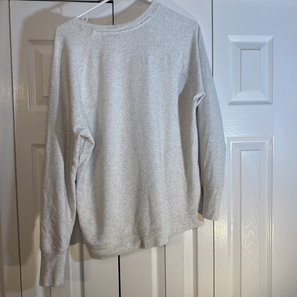 Athleta Criss Cross Speckled White Long Sleeve Sweatshirt‎ Pullover Large Soft - Picture 5 of 8